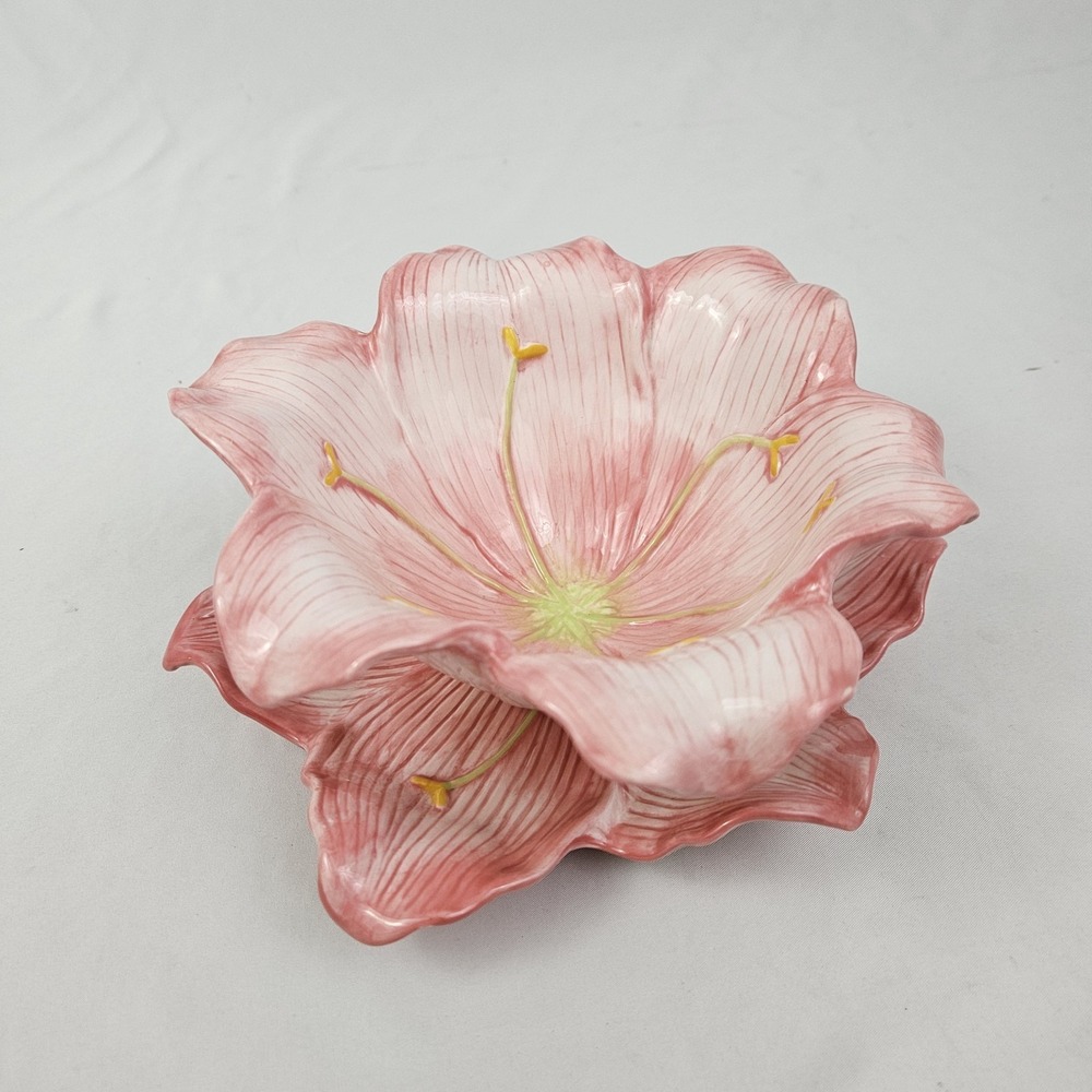Nanette Vacher Ambiance Collection Pink Lily Plate Bowl & Set For Dip Ceramic